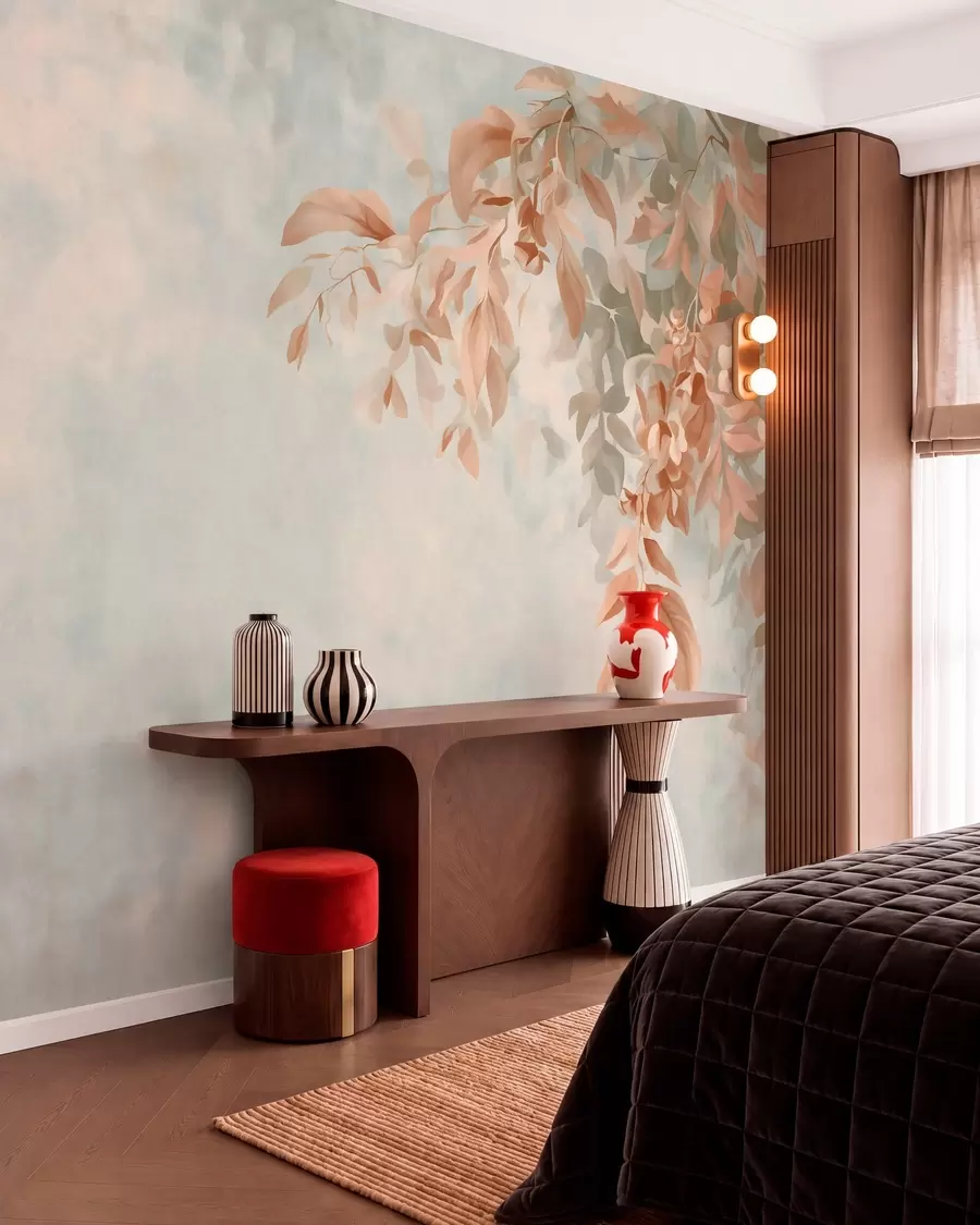 murales de pared ramas de árbol sobre un fondo retro variado w05385