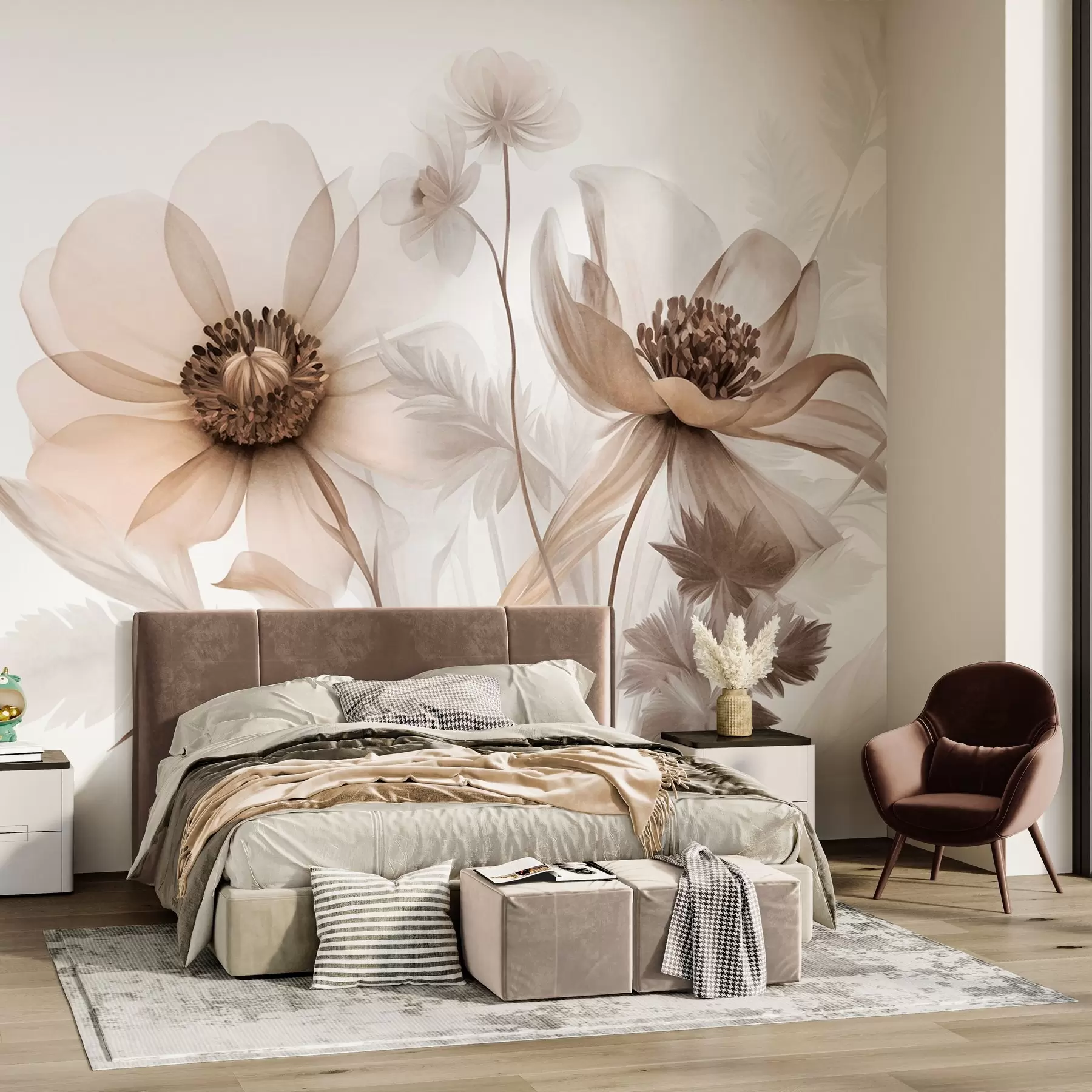 murales de pared Estudio floral sepia w09900