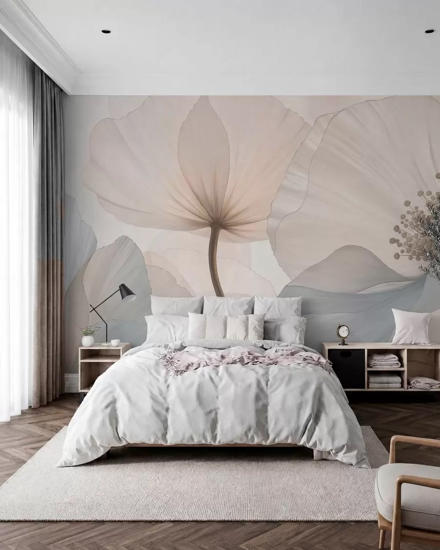 murales de pared Flores grandes y delicadas en tonos pastel claros w05692