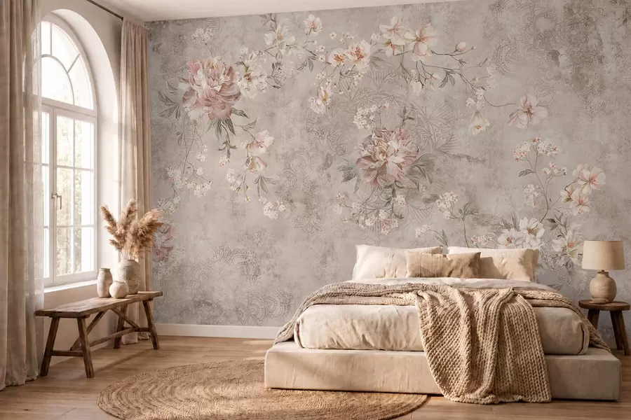 murales de pared Adorno floral sobre un fondo claro con textura w05698