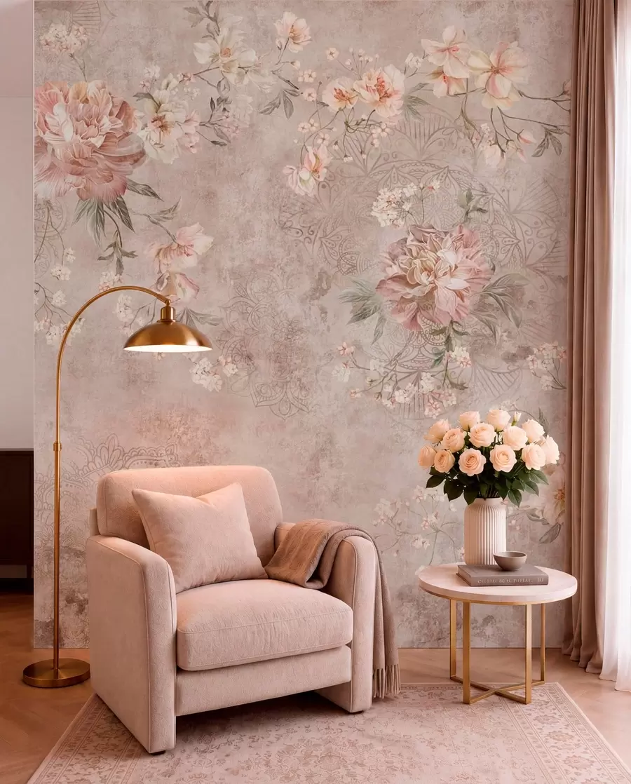 murales de pared Adorno floral sobre un fondo claro con textura w05698