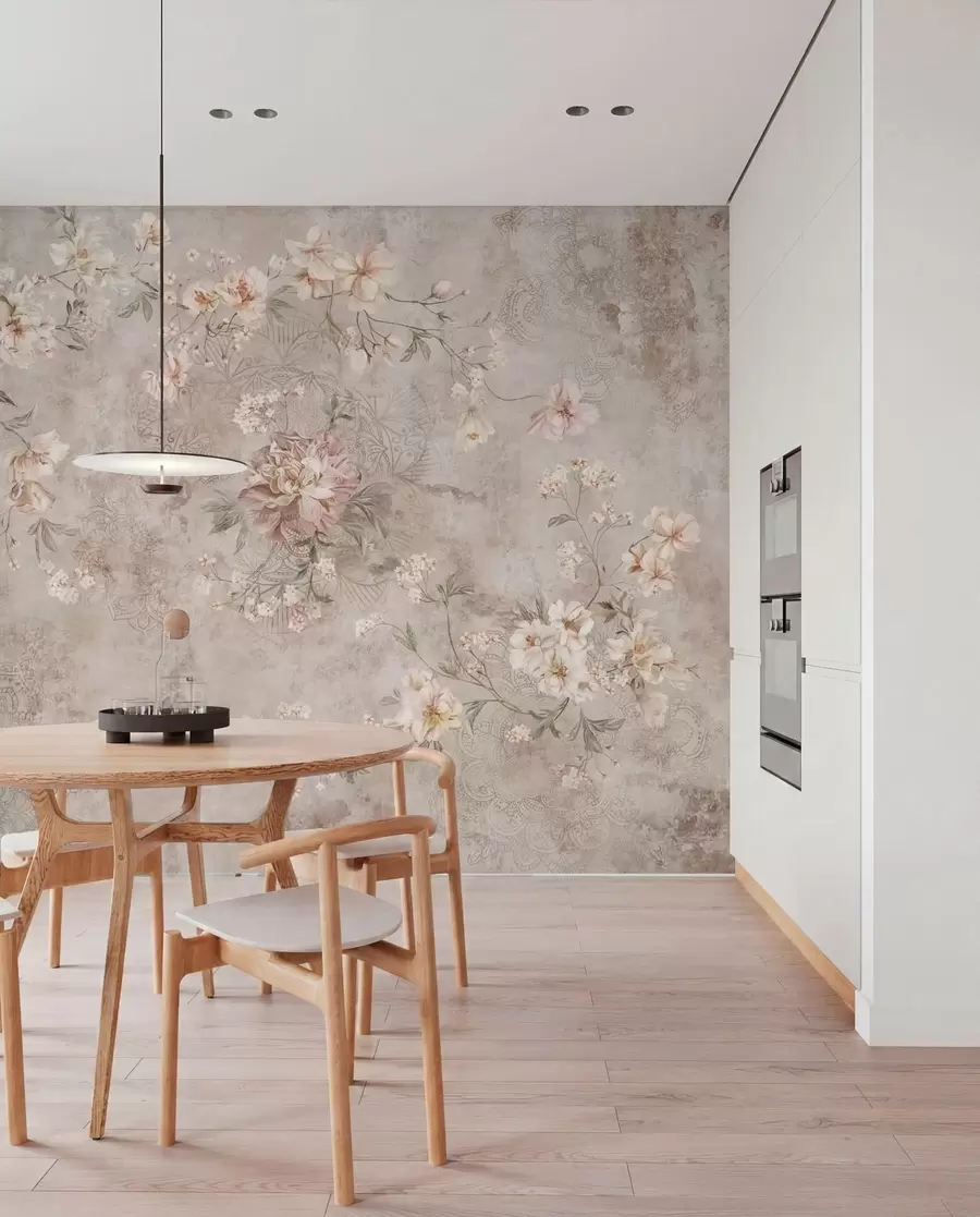 murales de pared Adorno floral sobre un fondo claro con textura w05698