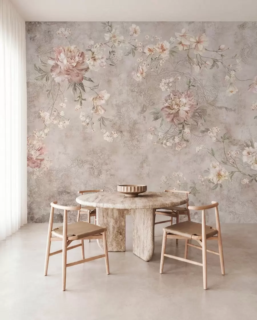 murales de pared Adorno floral sobre un fondo claro con textura w05698