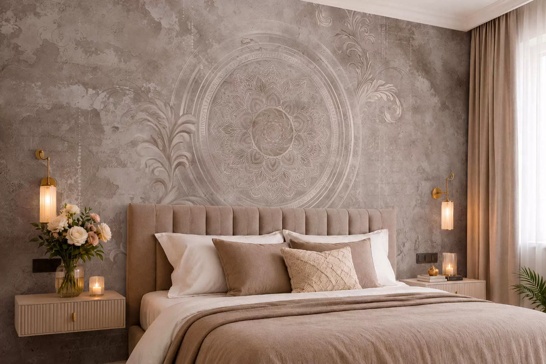 murales de pared Motivo circular ornamental sobre un fondo texturizado w05727
