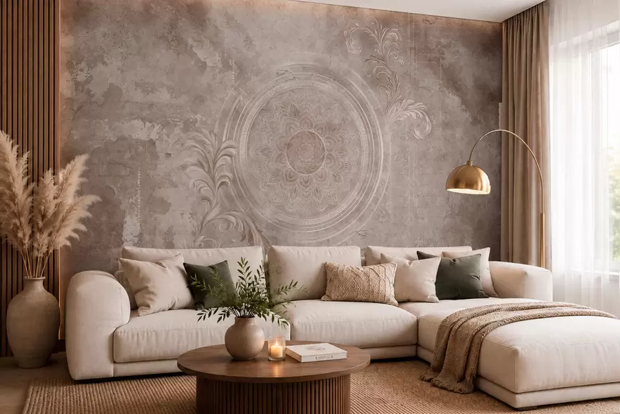 murales de pared Motivo circular ornamental sobre un fondo texturizado w05727