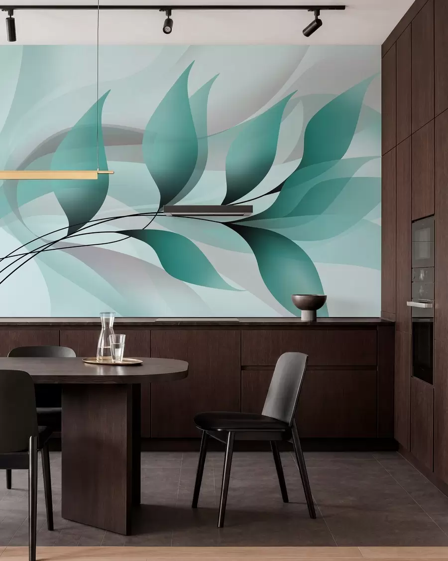 murales de pared una elegante rama con hojas de color turquesa w05660v1