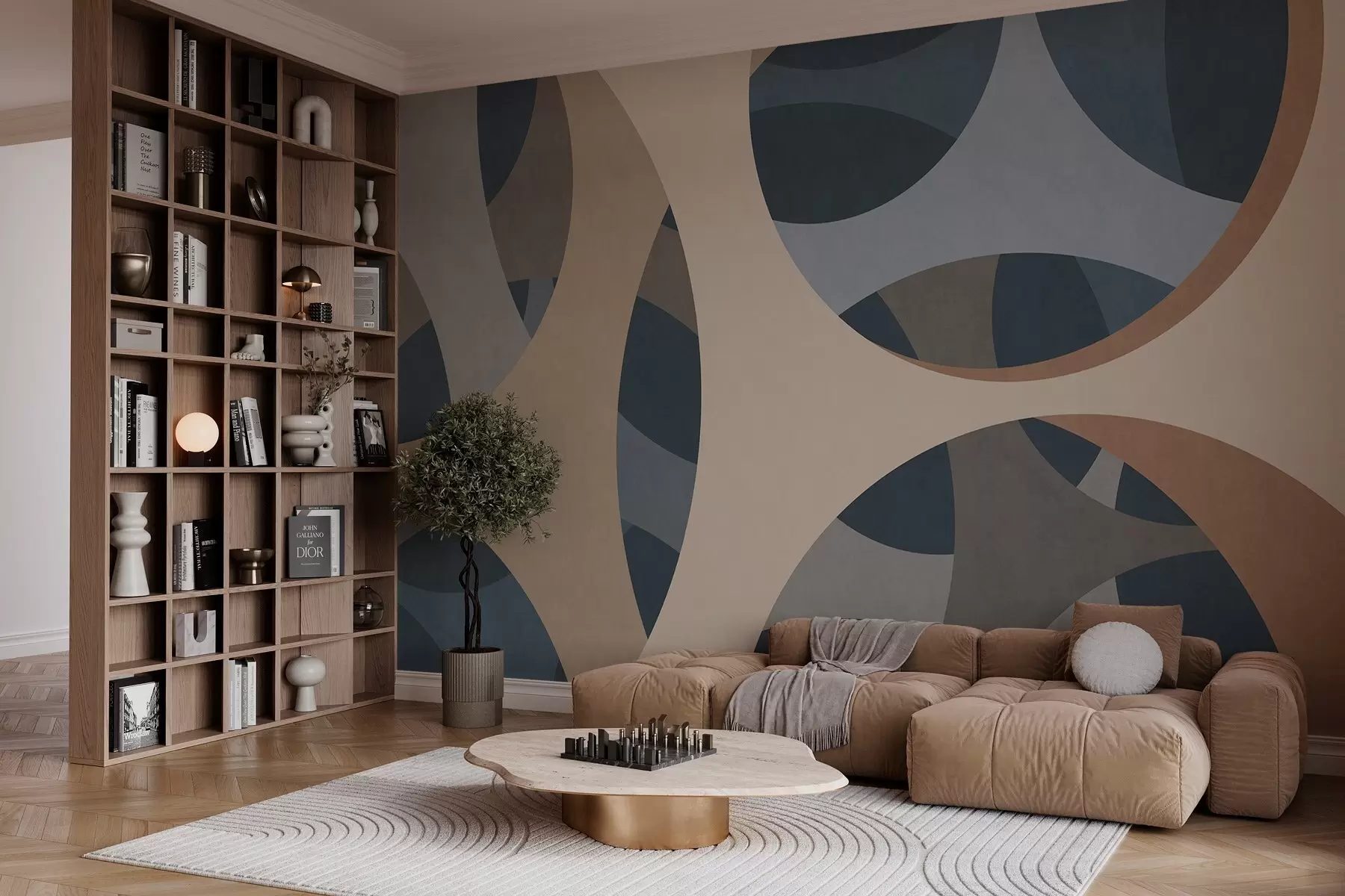 murales de pared abstracción textural contemporánea en tonos azules y beige w05751