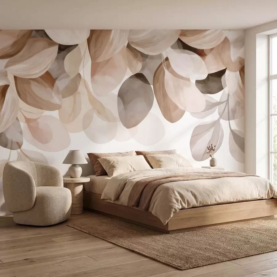 murales de pared Hojas colgantes de color beige en estilo acuarela w09923