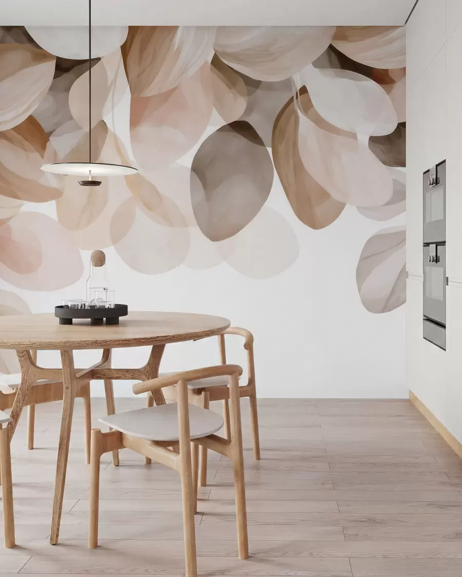 murales de pared Hojas colgantes de color beige en estilo acuarela w09923