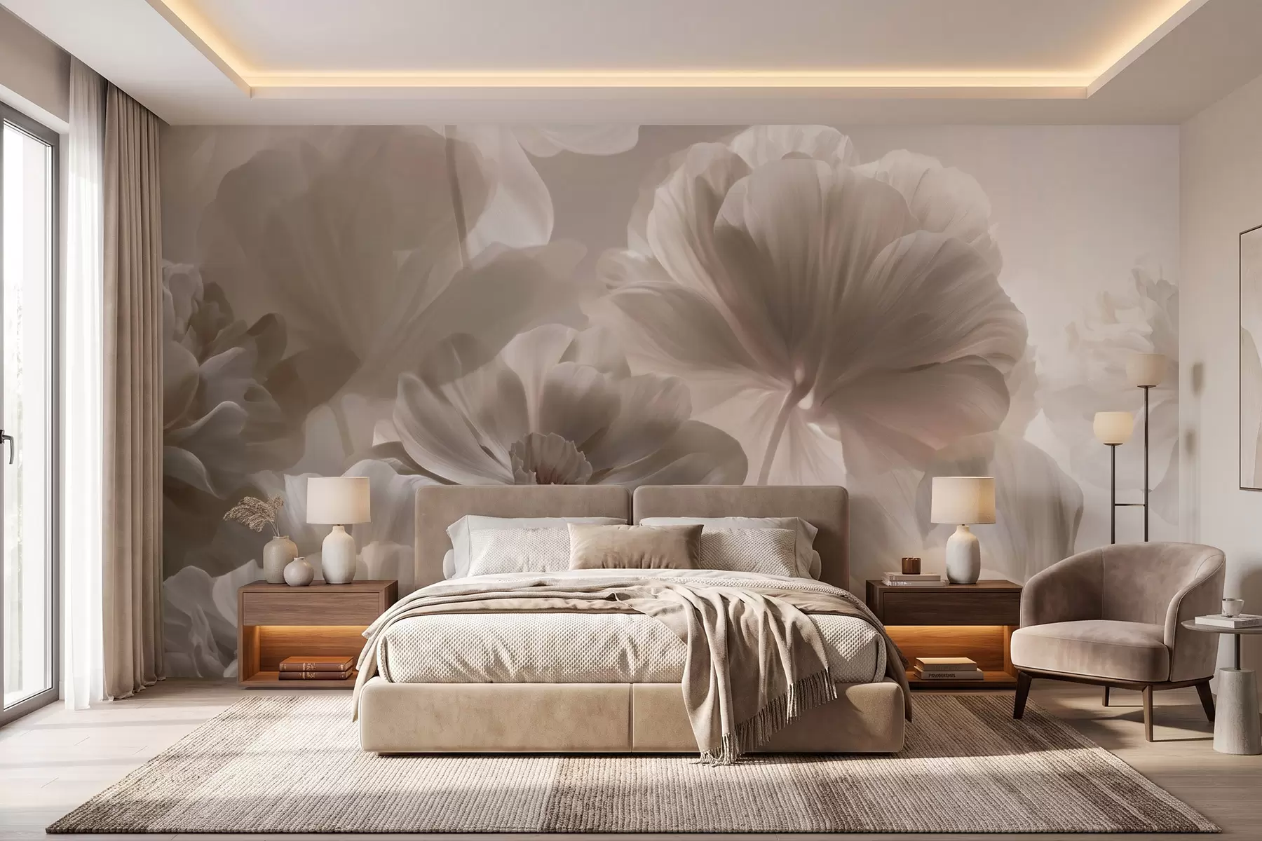 murales de pared Pétalos de magnolia en color crema, estilo abstracto w09937