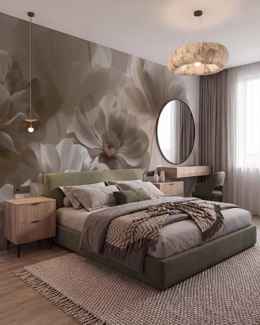 murales de pared Pétalos de magnolia en color crema, estilo abstracto w09937