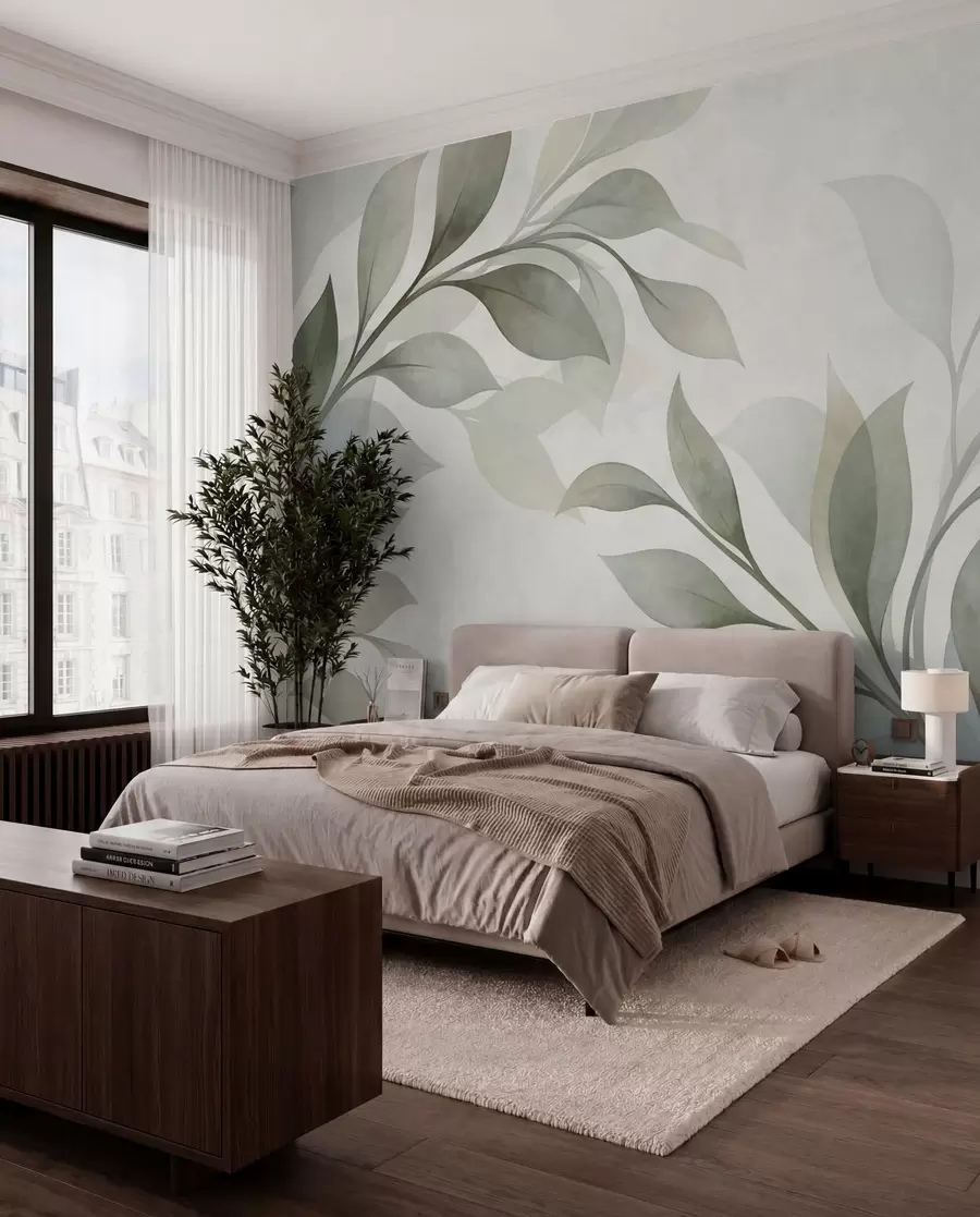 murales de pared Hojas grandes en azul y verde w05693