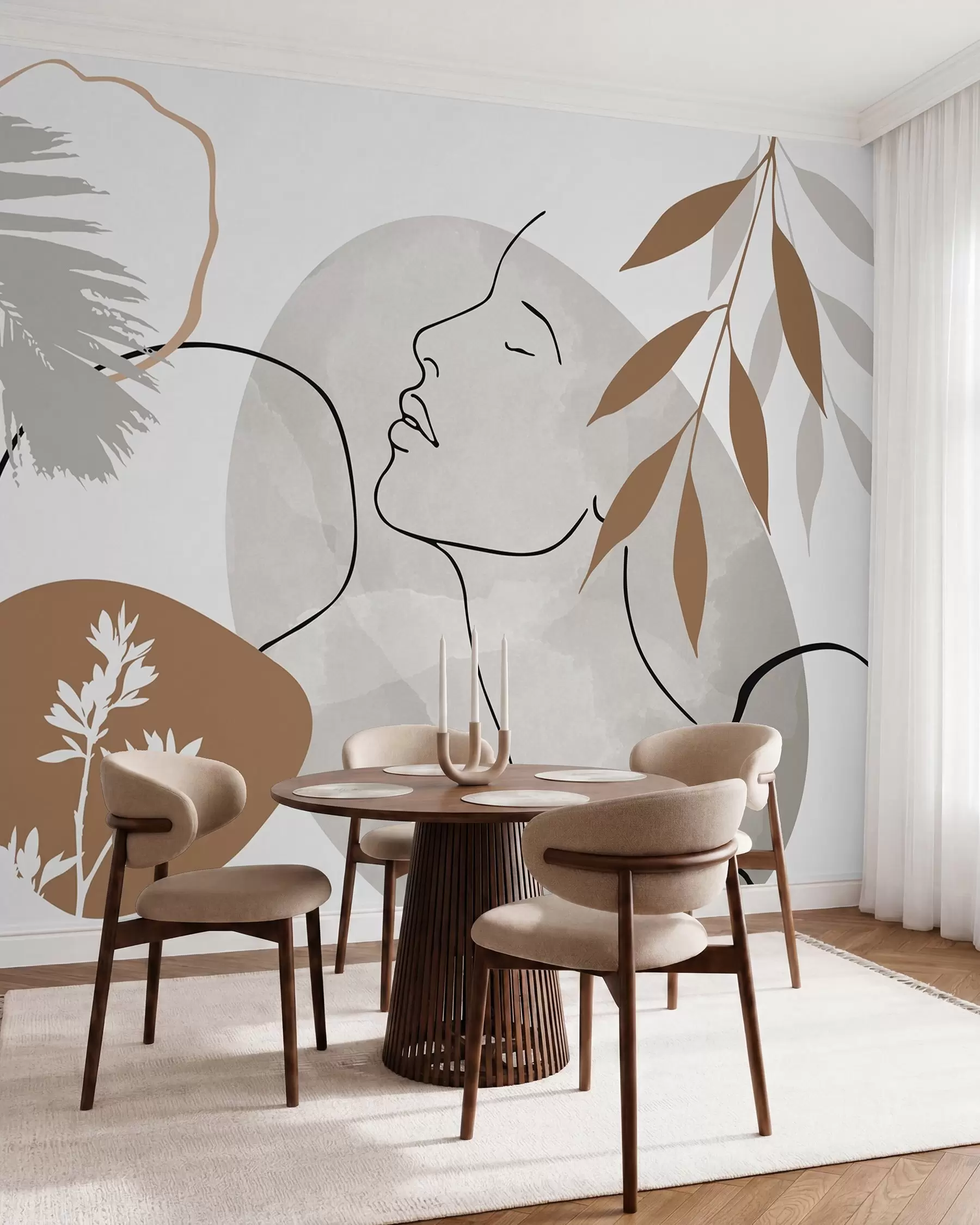 murales de pared Abstracción con vegetación y la silueta de un rostro w05776