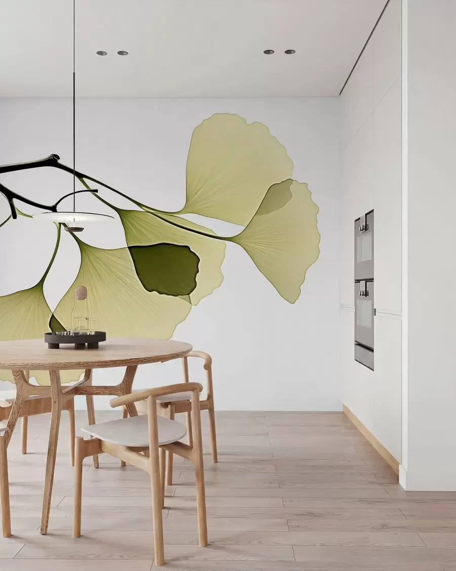 murales de pared Hojas de ginkgo en forma de abanico w09968