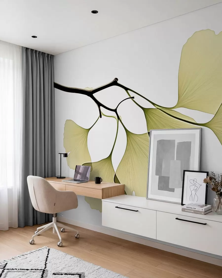 murales de pared Hojas de ginkgo en forma de abanico w09968
