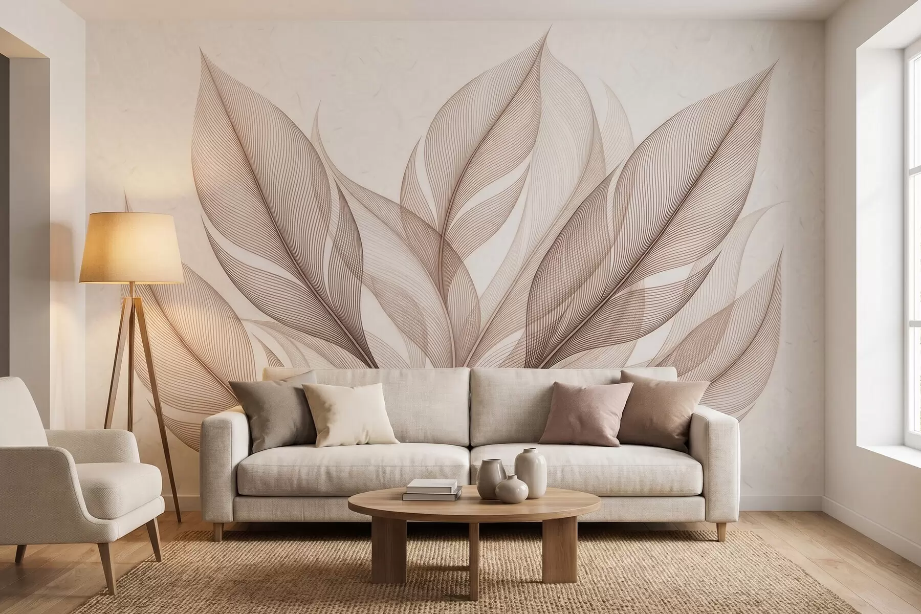 murales de pared Elegante composición botánica con grandes hojas estilizadas w09944