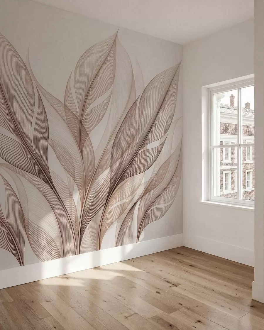 murales de pared Elegante composición botánica con grandes hojas estilizadas w09944