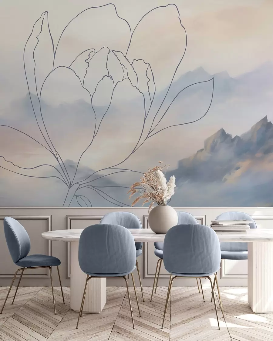 murales de pared Paisaje de montaña con la silueta de una flor w05788v1