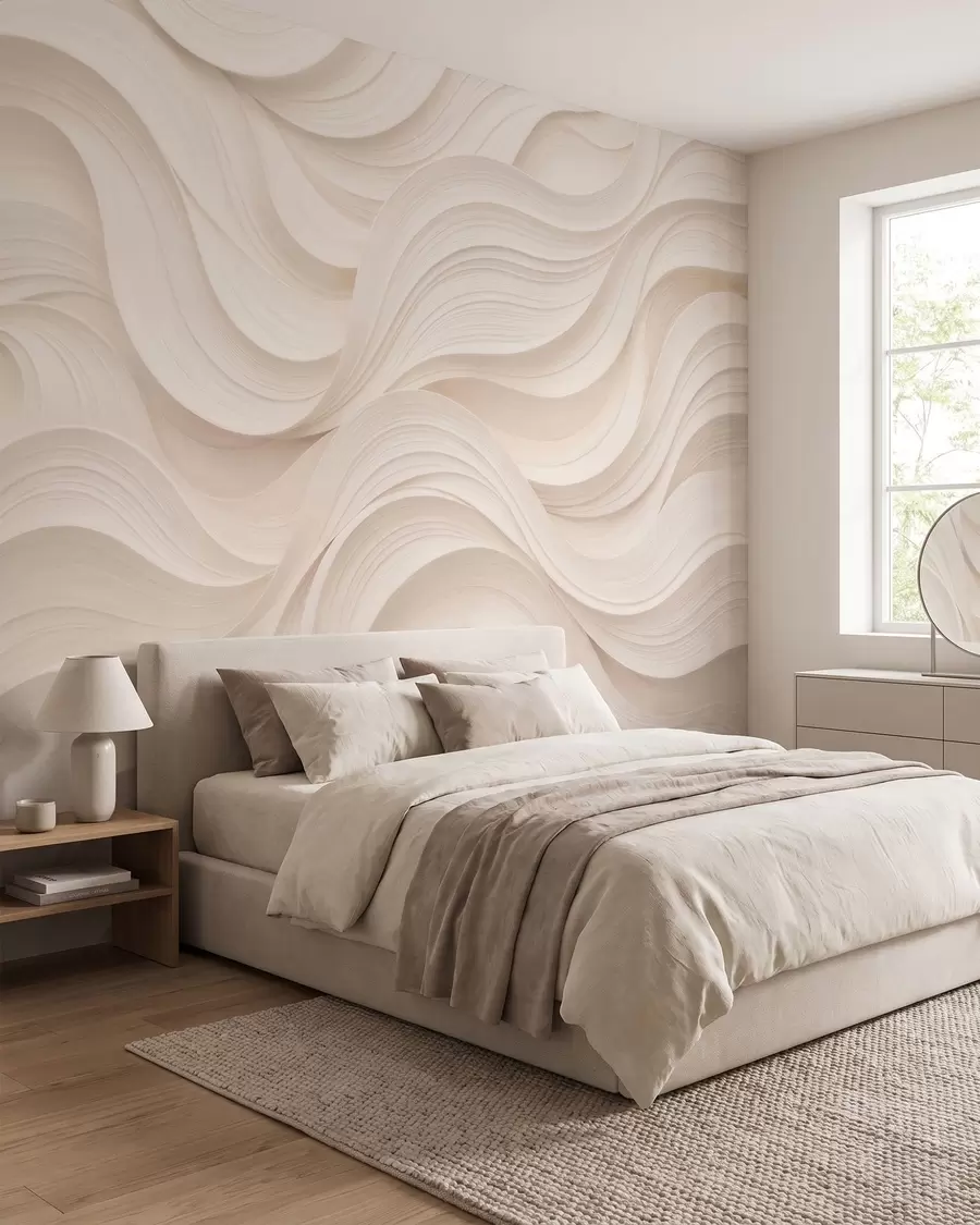 murales de pared Olas abstractas de color beige en estilo 3D w09957