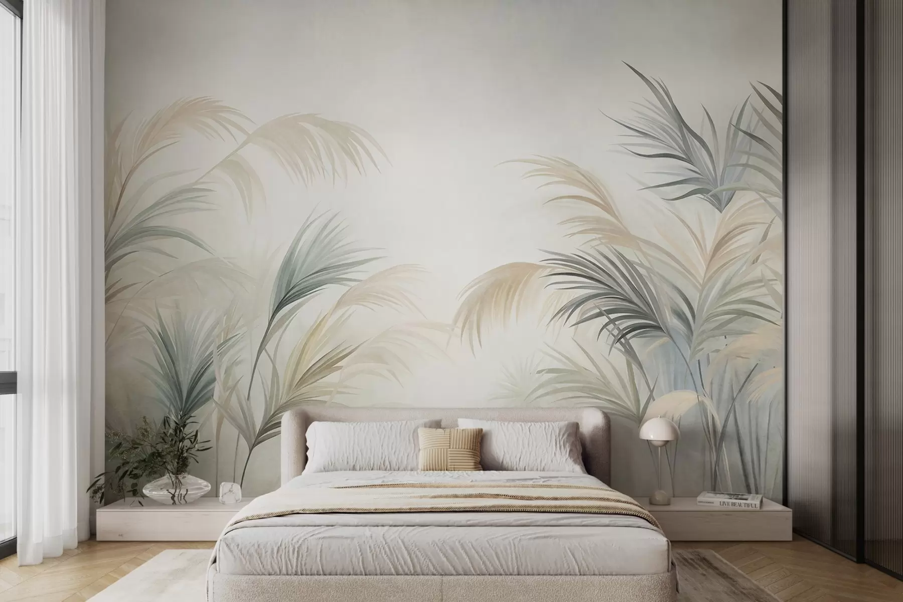 murales de pared Palmera en tonos pastel w09984