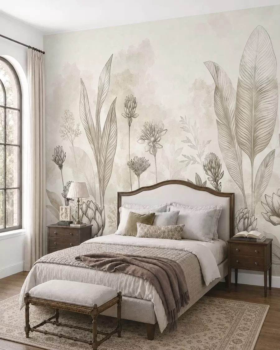 murales de pared Composición botánica con flores y hojas w05802