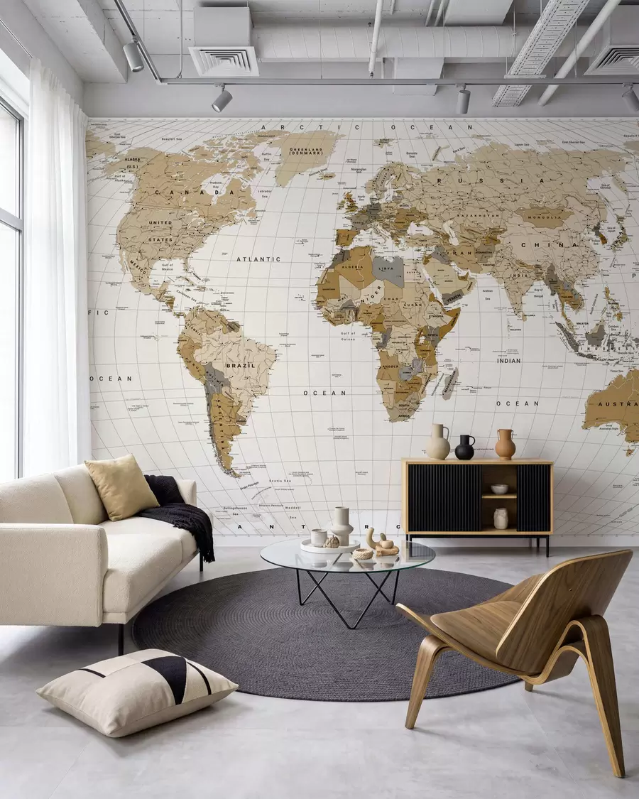 murales de pared Mapamundi ocre en inglés c00016en