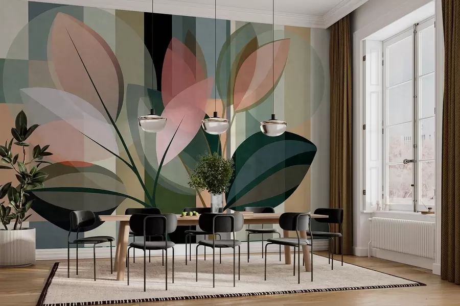 murales de pared Una elegante obra abstracta en la que aparecen plantas w05871