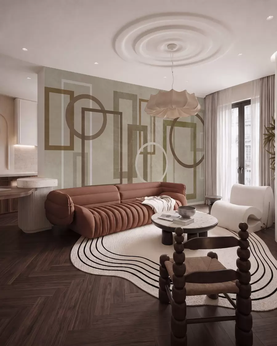 murales de pared Formas geométricas y con textura, como rectángulos y círculos, en tonos tierra w10031v1