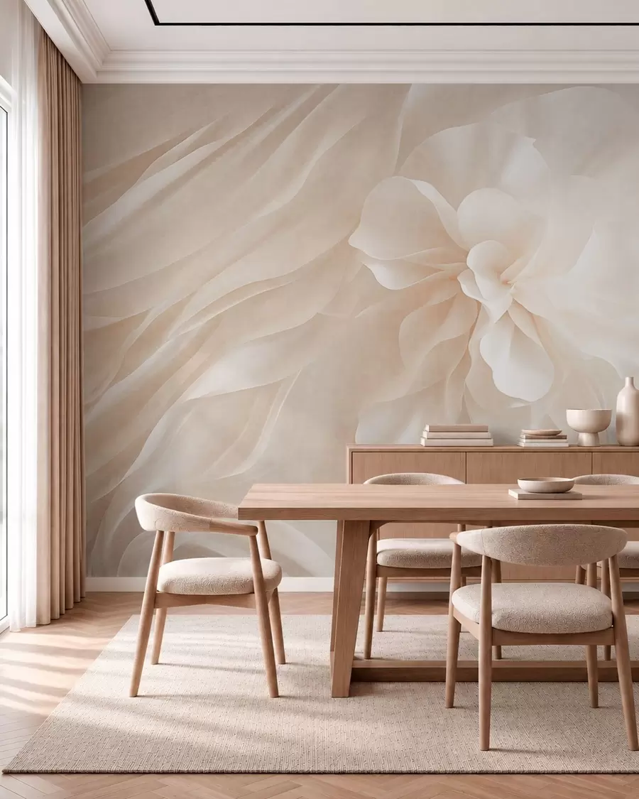 murales de pared Una voluminosa flor blanca entre formas esbeltas y delicadas w05894