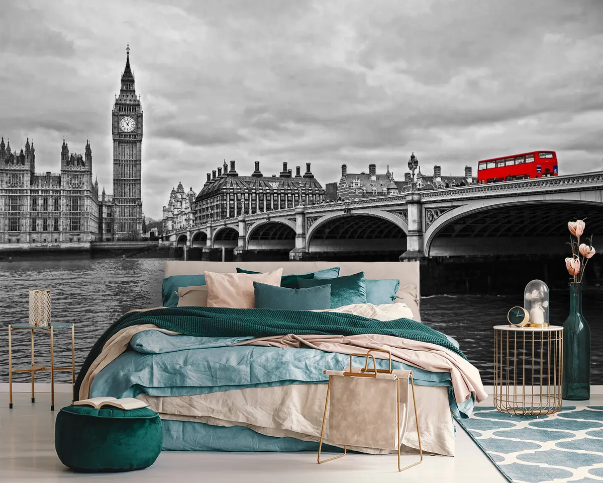murales de pared Londres, gris y rojo u53383