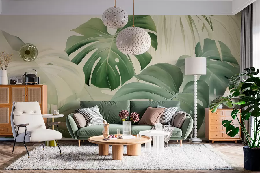 murales de pared Monstera, hojas de palmera w05909