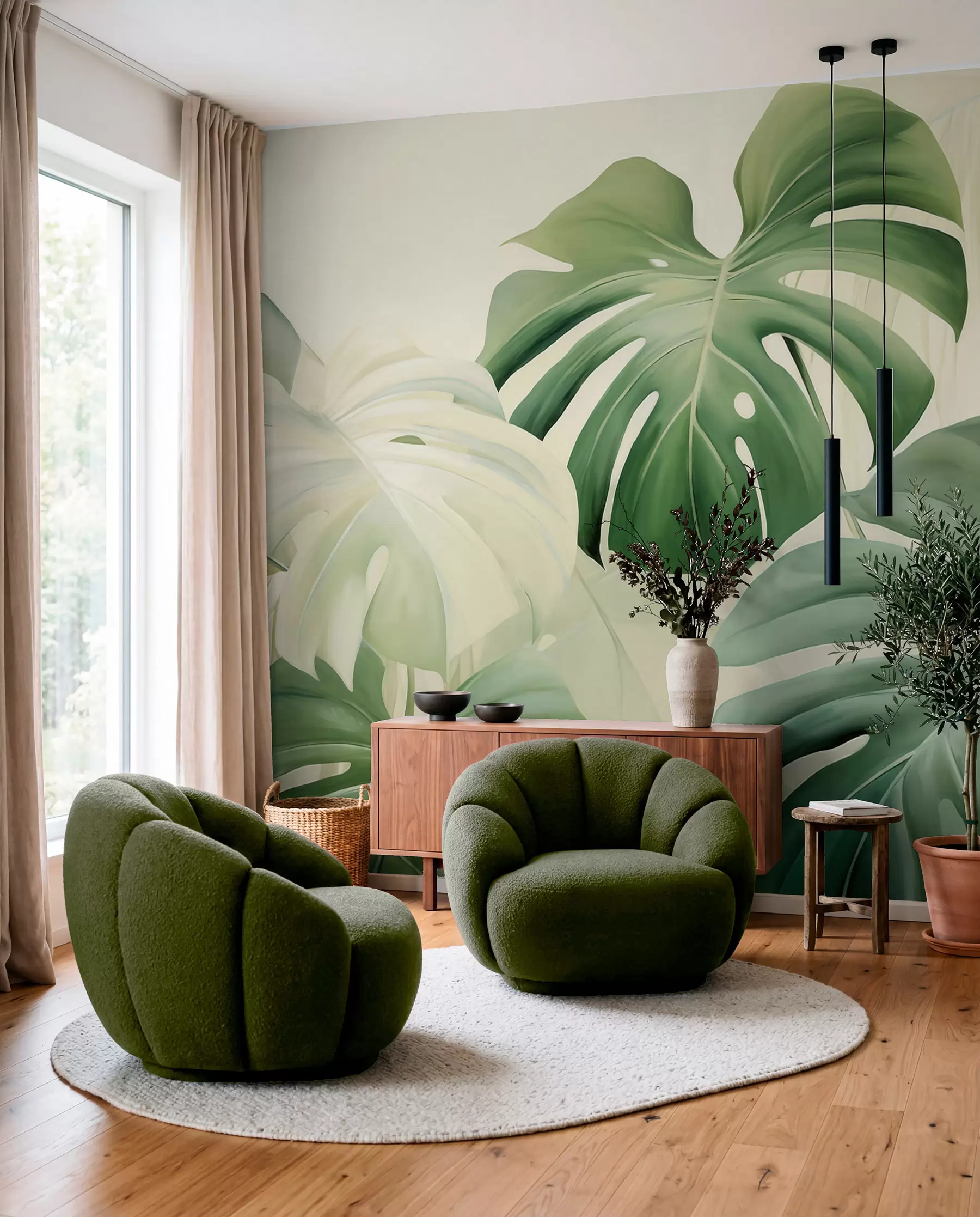murales de pared Monstera en verde w05909