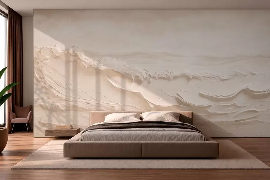 murales de pared Olas marinas claras con textura en tonos cremosos w05898