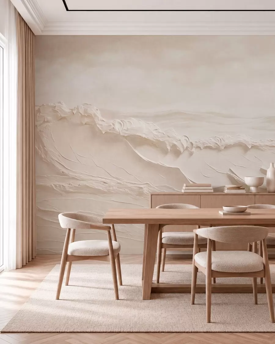 murales de pared Olas marinas claras con textura en tonos cremosos w05898