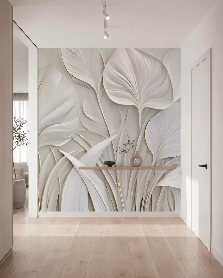 murales de pared Hojas grandes en estilo de bajorrelieve w10074