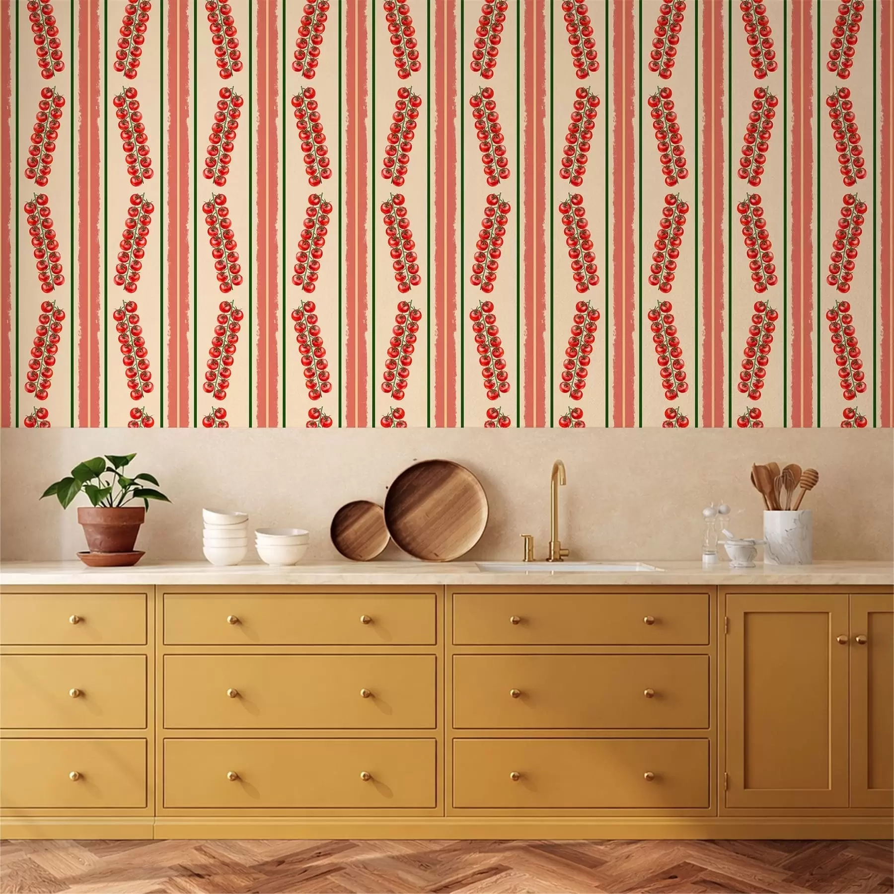 murales de pared Racimos de tomates rojos entre rayas verticales a01266