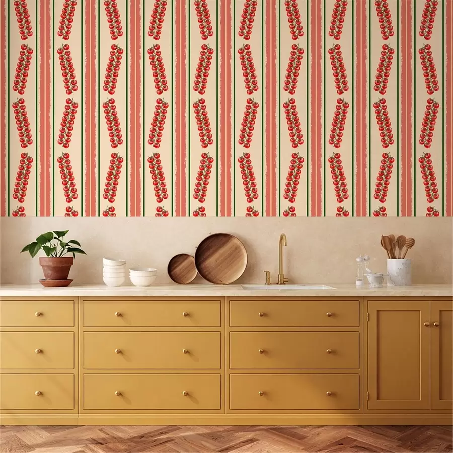 murales de pared Racimos de tomates rojos entre rayas verticales a01266