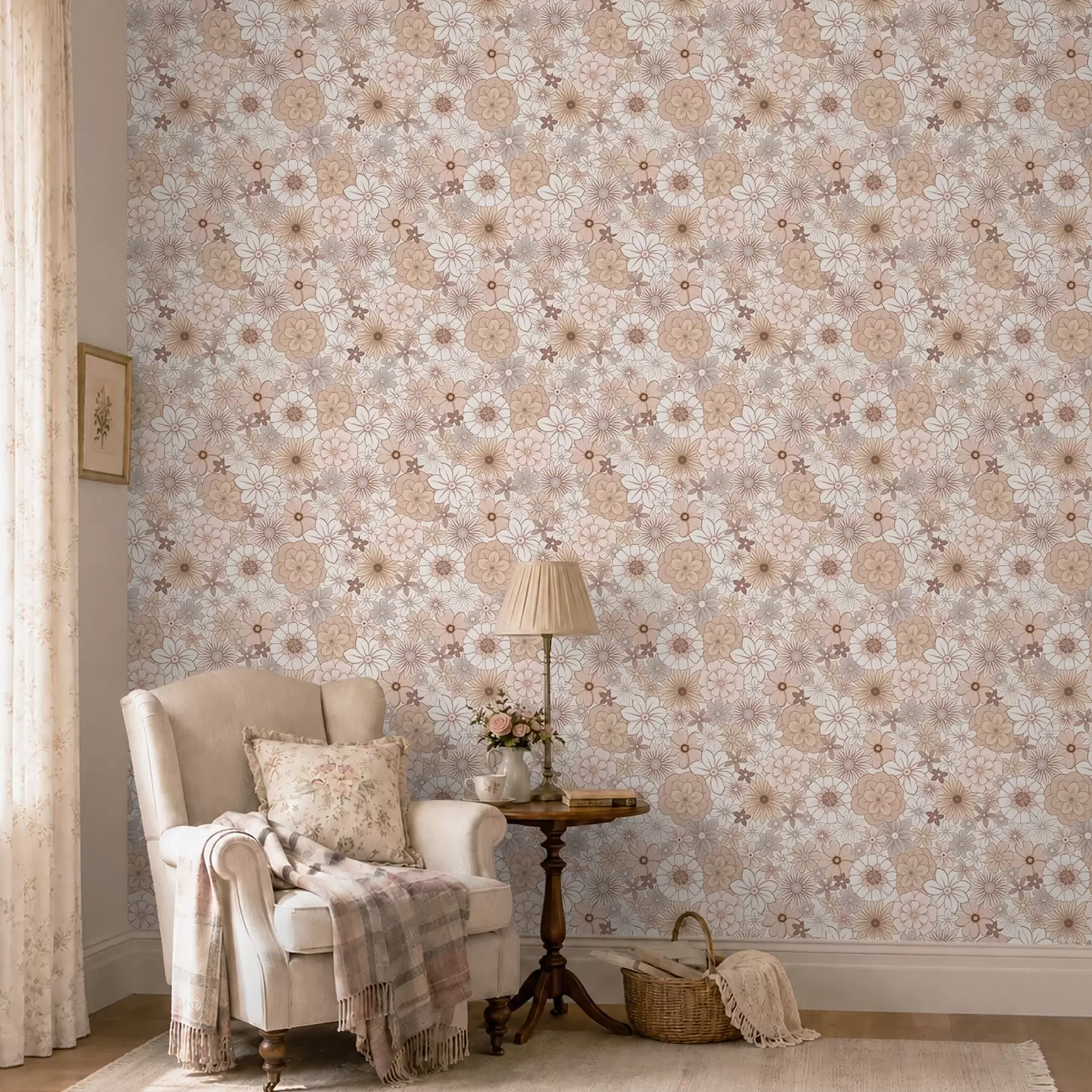 murales de pared Denso estampado floral en suaves tonos pastel a01269