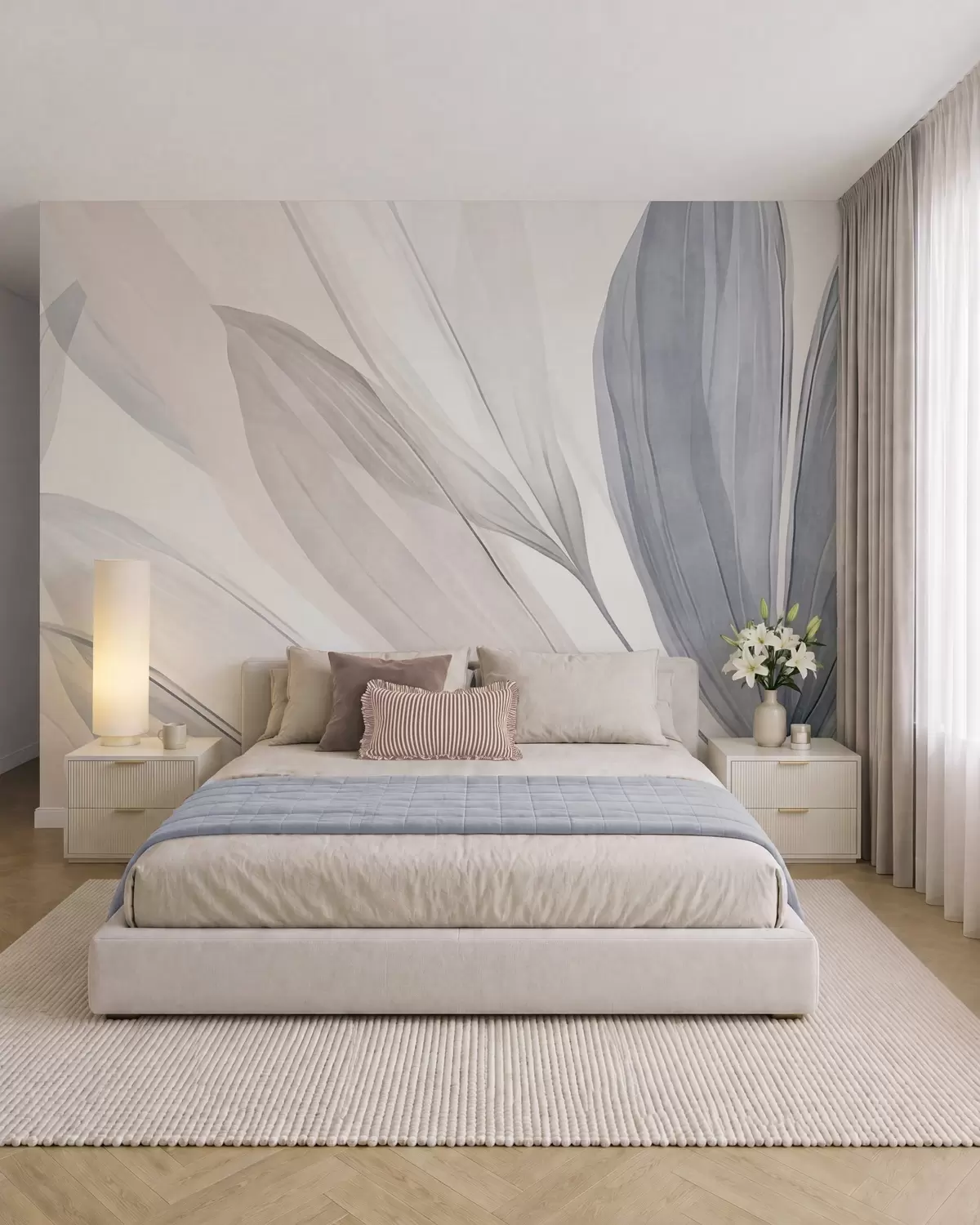 murales de pared Hojas en azul w10063