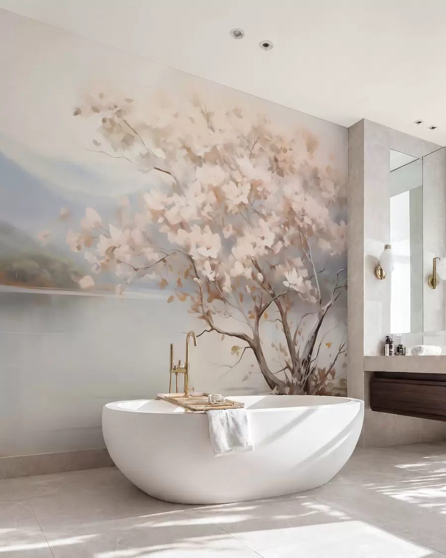 murales de pared Paisaje con un árbol, pintura de imitación w05950