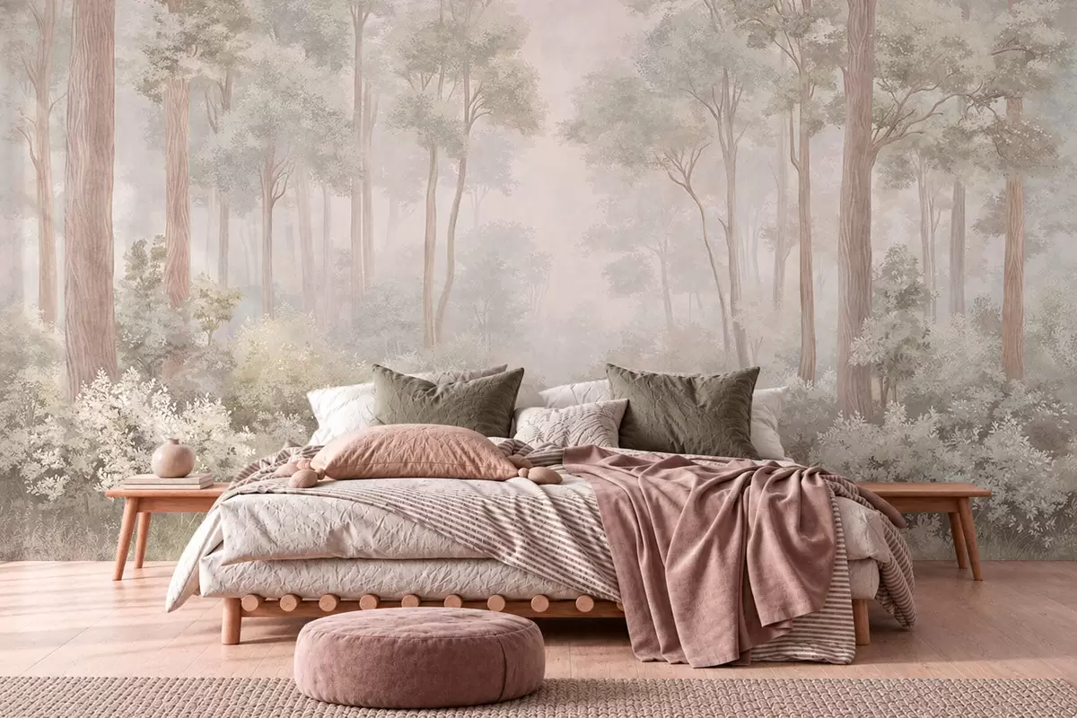 murales de pared Un bosque en tonos pastel con un sendero sinuoso w05889