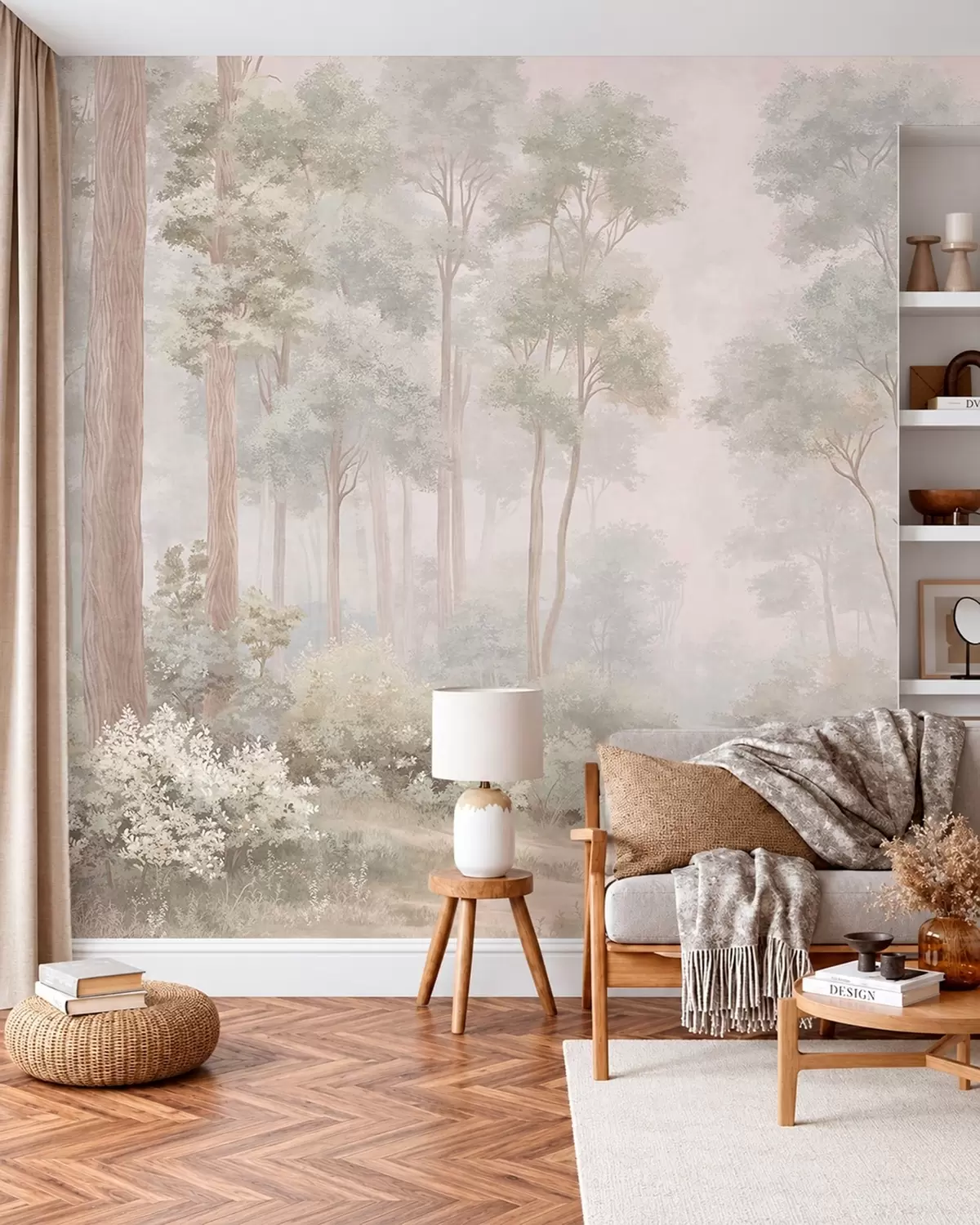 murales de pared Un bosque en tonos pastel con un sendero sinuoso w05889