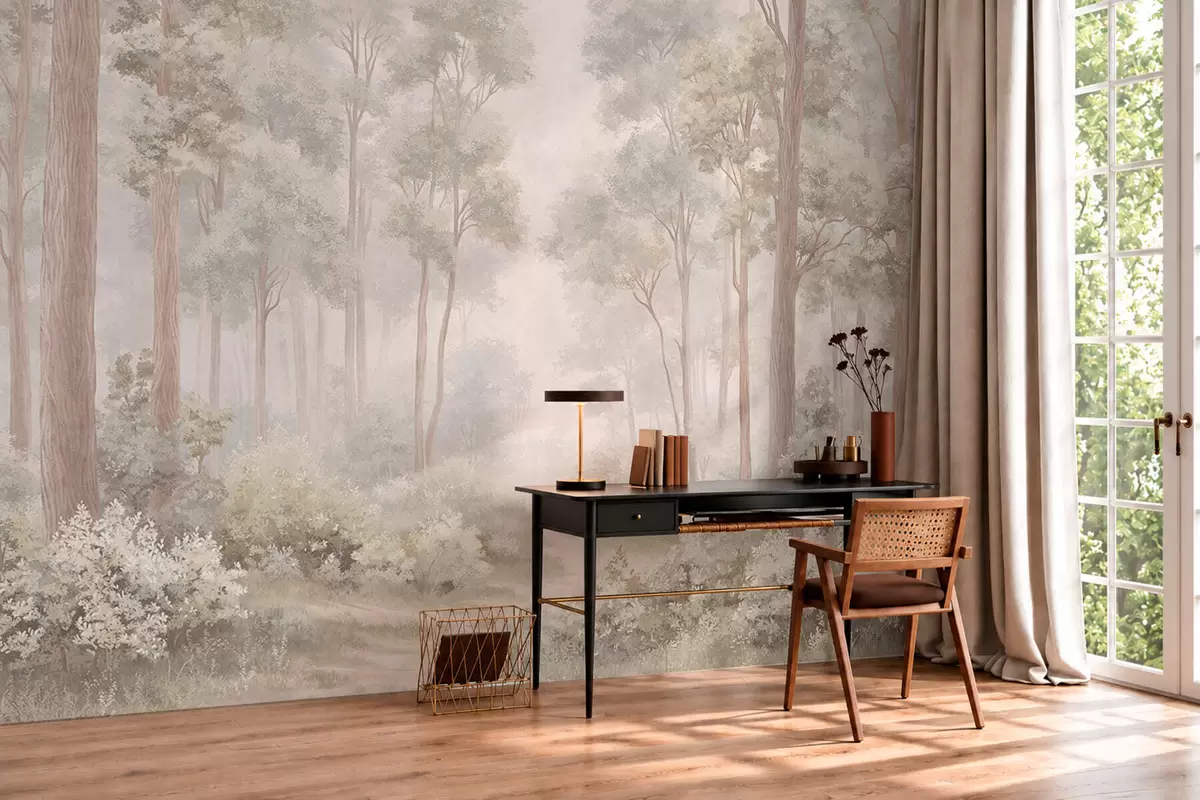 murales de pared Un bosque en tonos pastel con un sendero sinuoso w05889