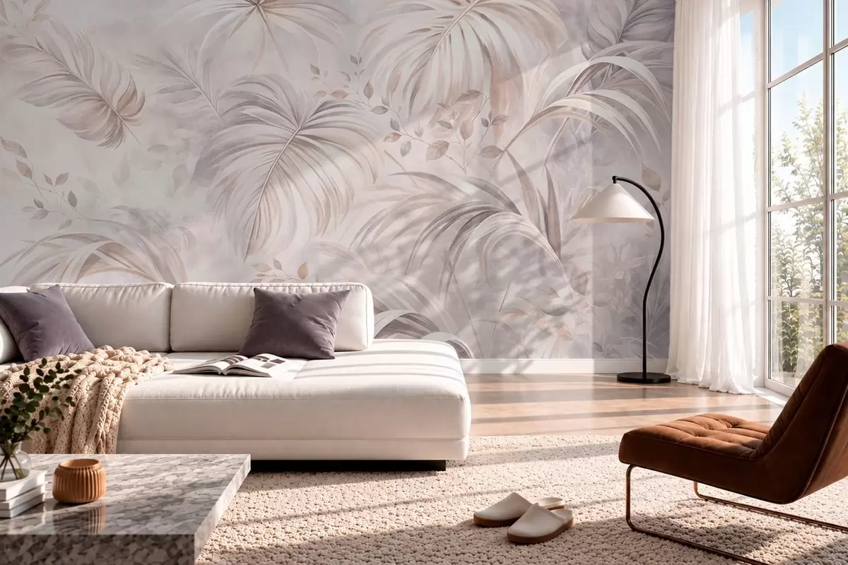 murales de pared Exuberante vegetación tropical en tonos pastel w05956v1