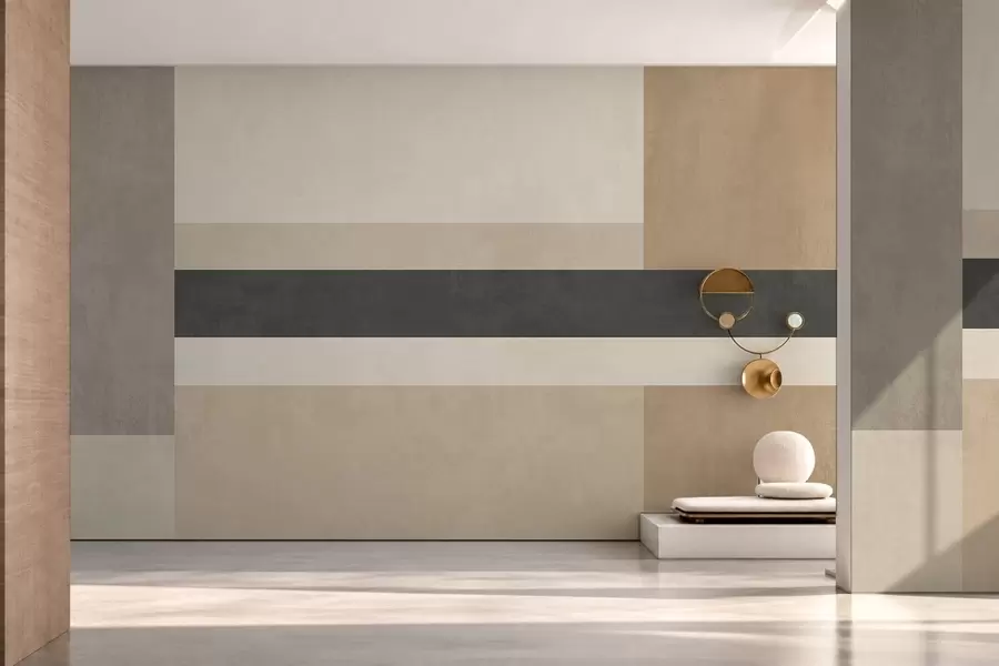 murales de pared Rectángulos abstractos en tonos beige cálidos con una raya oscura w05890