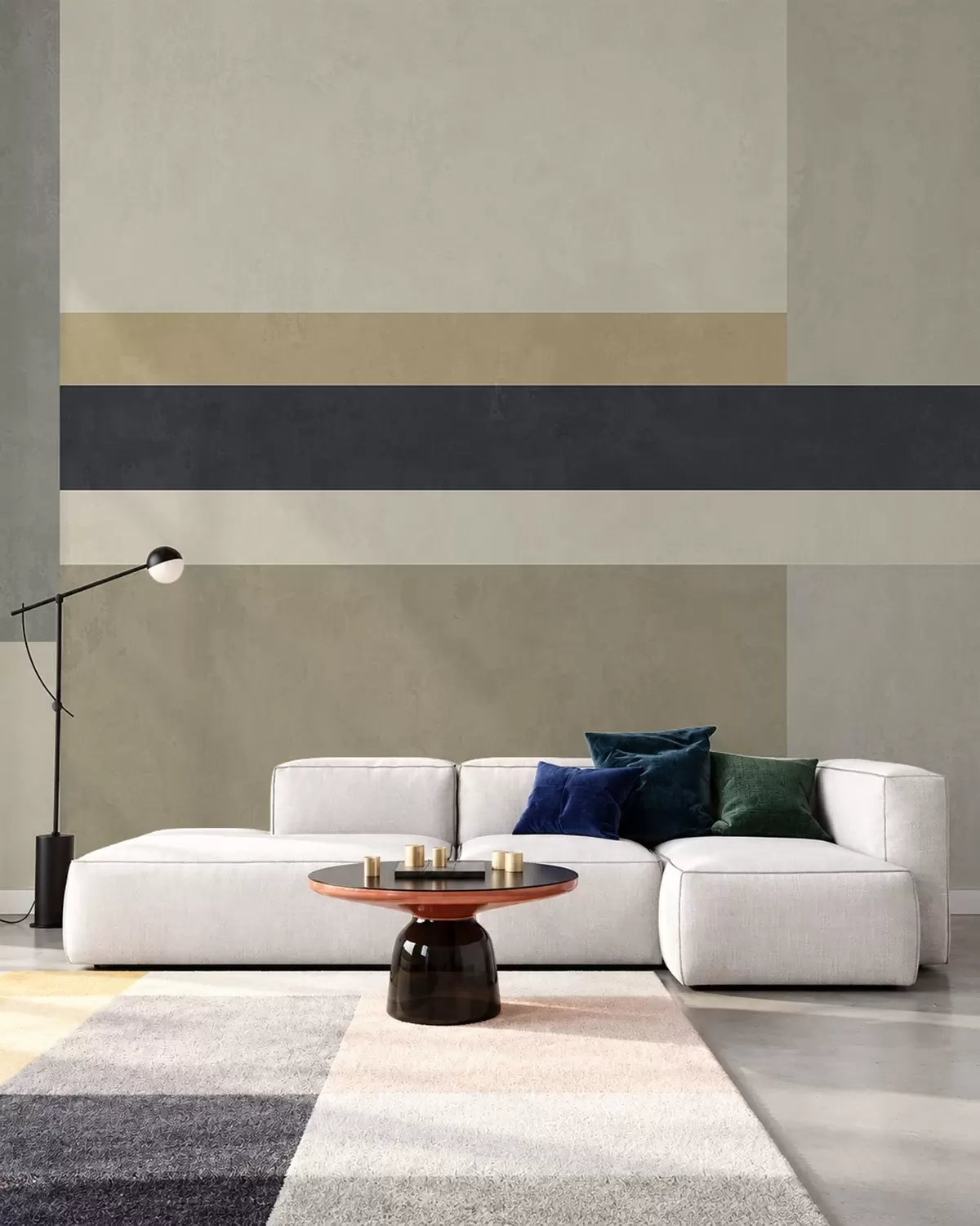 murales de pared Bloques geométricos en tonos beige y grises con una raya oscura w05890v1