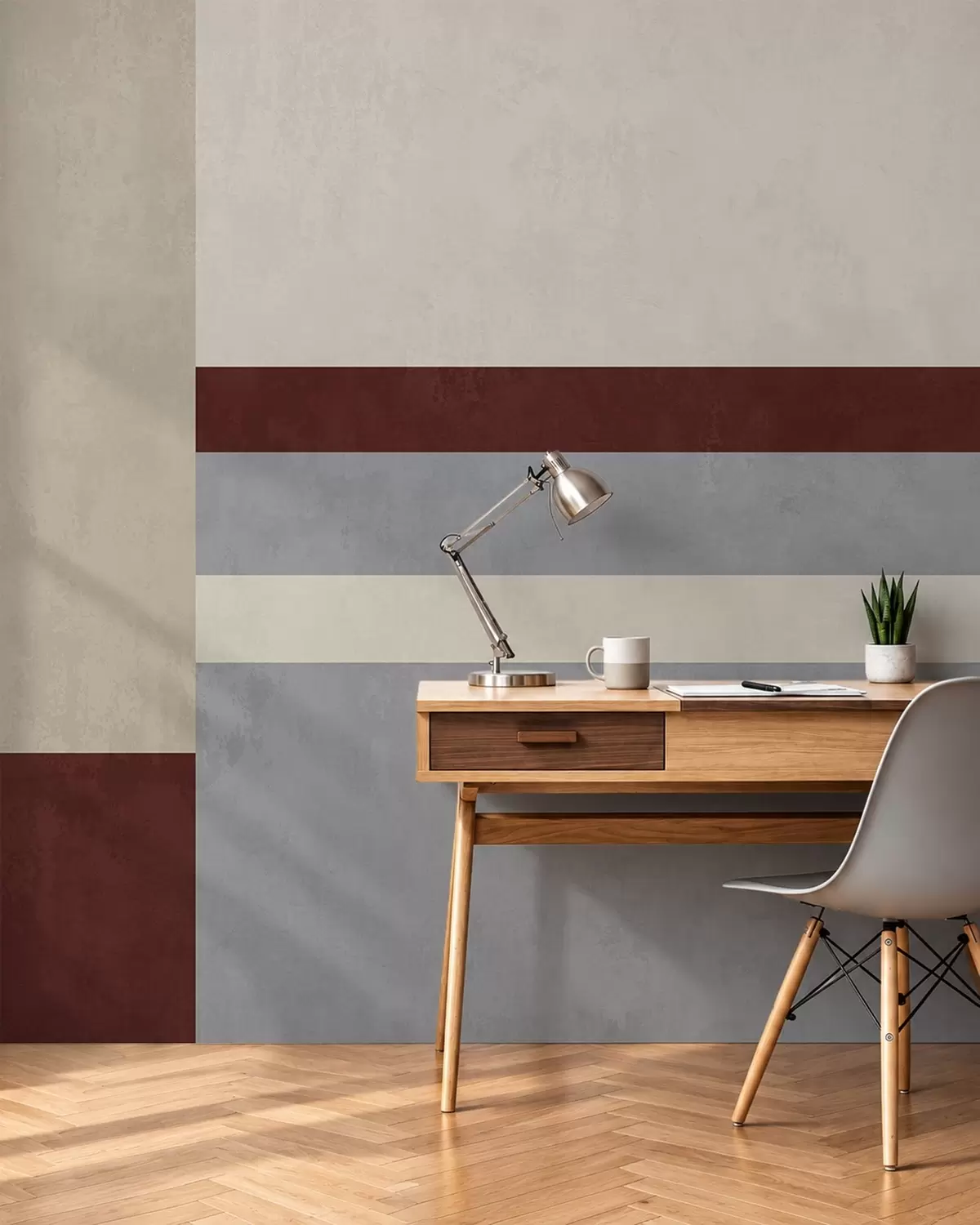 murales de pared Geometría abstracta con bloques en tonos burdeos, gris y beige w05890v2