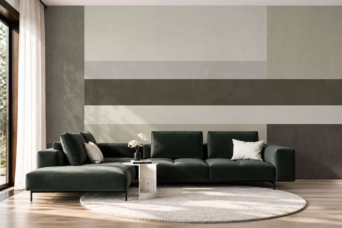 murales de pared Composición geométrica con bloques de color oliva, gris y beige w05890v3