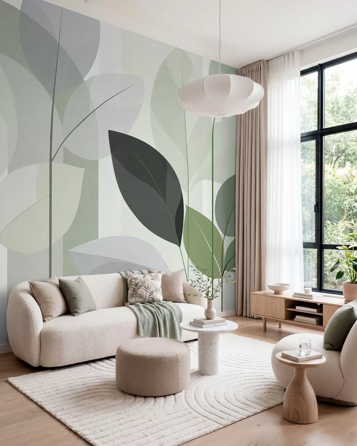 murales de pared un diseño abstracto con hojas en un estilo de tejido mate en tonos verdes w05986v1