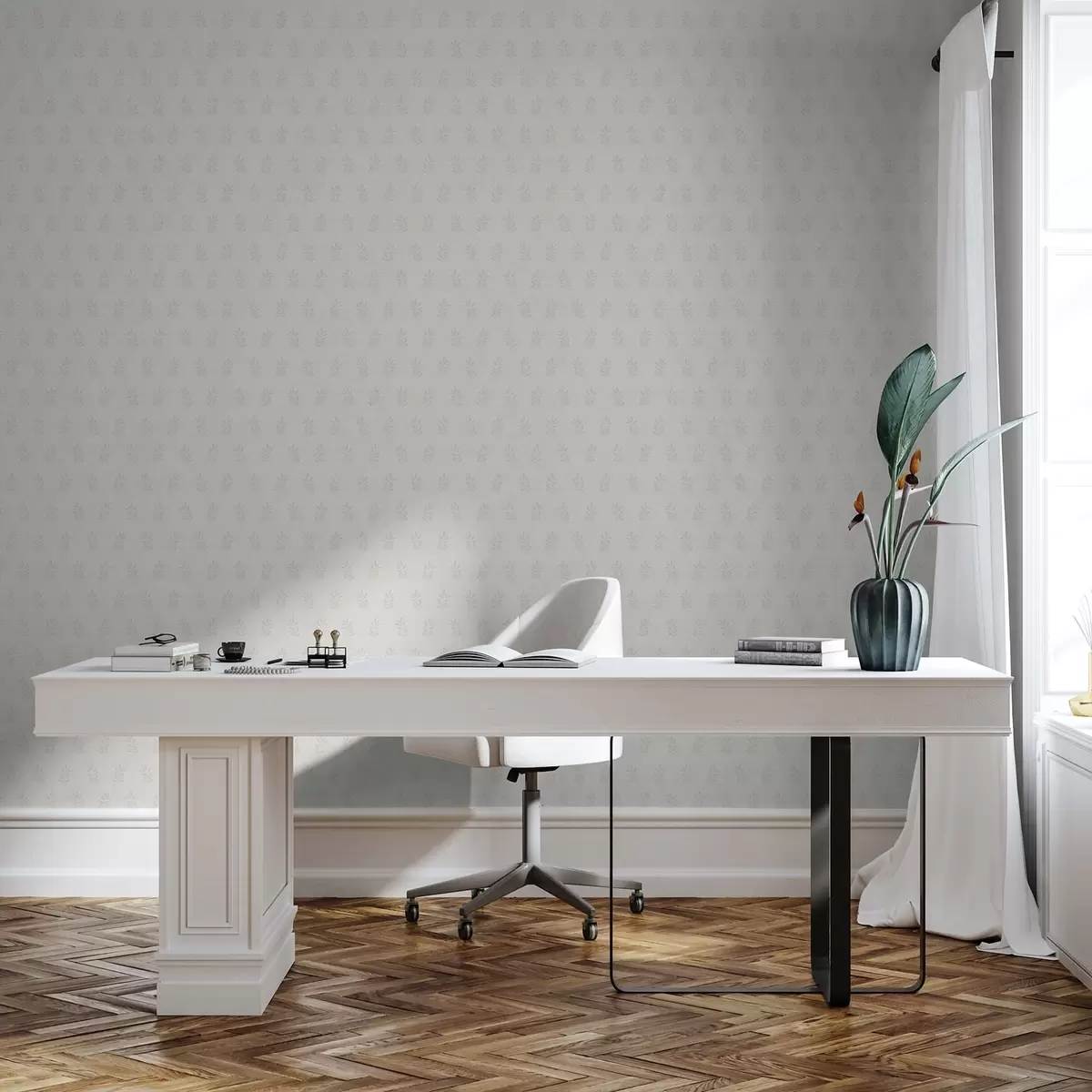 Papel pintado Pequeñas ramas frondosas sobre fondo gris a01281